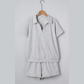 Angelo Grey Collared V Neck Tee Drawstring Elastic Waist Shorts 2pcs Outfit