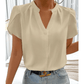Maurice Khaki Silky Notched Neckline Petal Sleeve Blouse