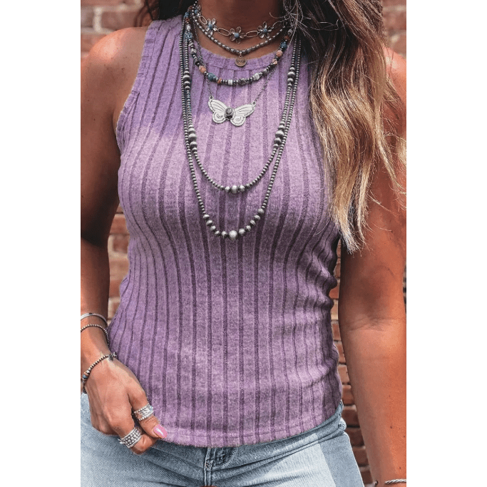 Jora Purple Slim Ribbed Mineral Wash Tank Top