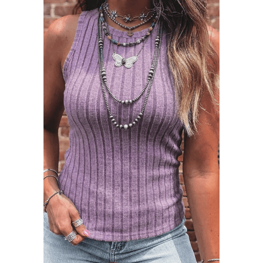 Jora Purple Slim Ribbed Mineral Wash Tank Top