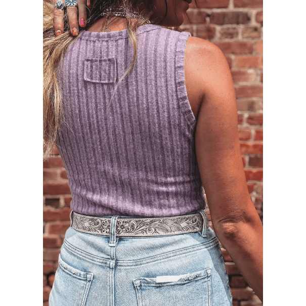 Jora Purple Slim Ribbed Mineral Wash Tank Top