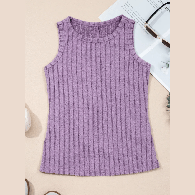Jora Purple Slim Ribbed Mineral Wash Tank Top
