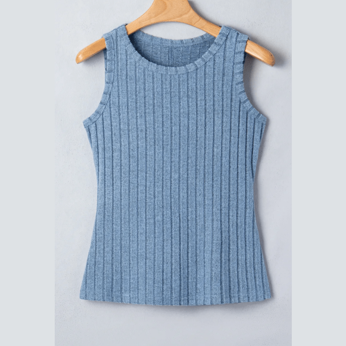 Jora Blue Slim Ribbed Mineral Wash Tank Top