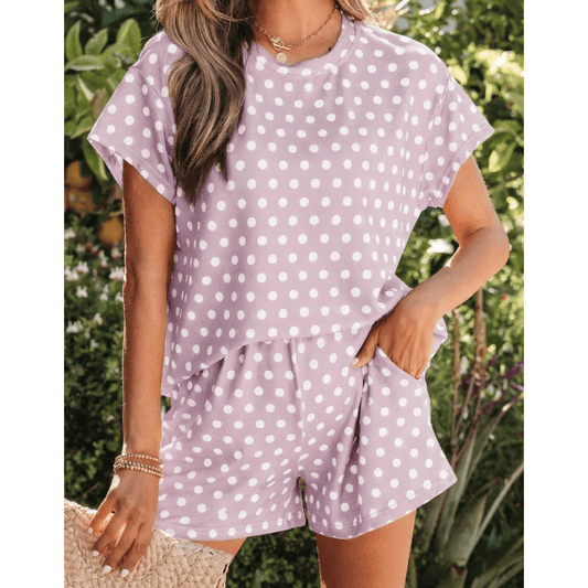 SALE!!!  Kaden Purple Polka Dot Print Short Set