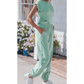 Marcella Moonlit Jade Cropped Tank Top and Jogger Pants Set