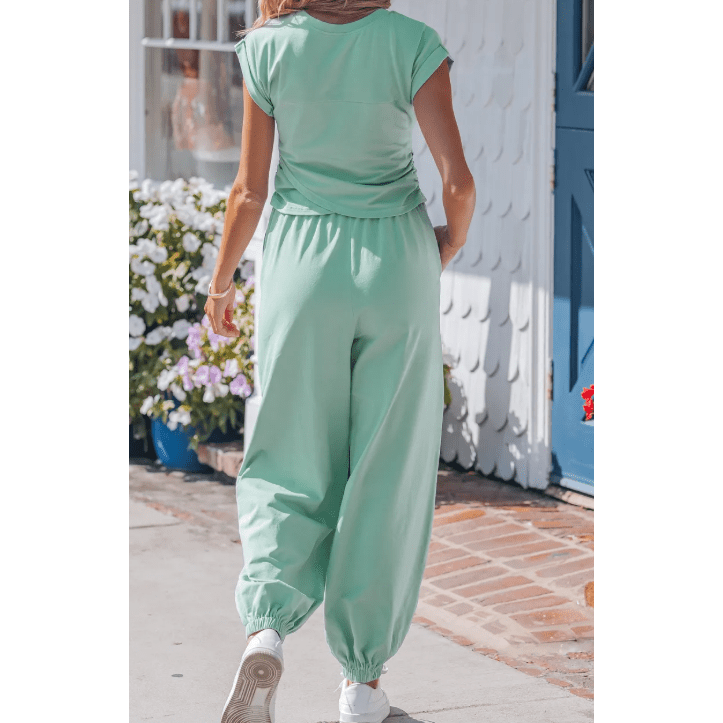 Marcella Moonlit Jade Cropped Tank Top and Jogger Pants Set