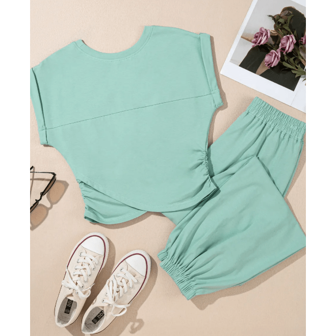Marcella Moonlit Jade Cropped Tank Top and Jogger Pants Set