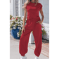 Marcella Red Cropped Tank Top and Jogger Pants Set