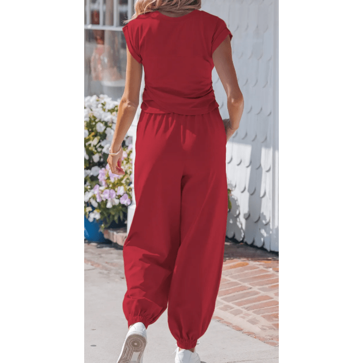 Marcella Red Cropped Tank Top and Jogger Pants Set