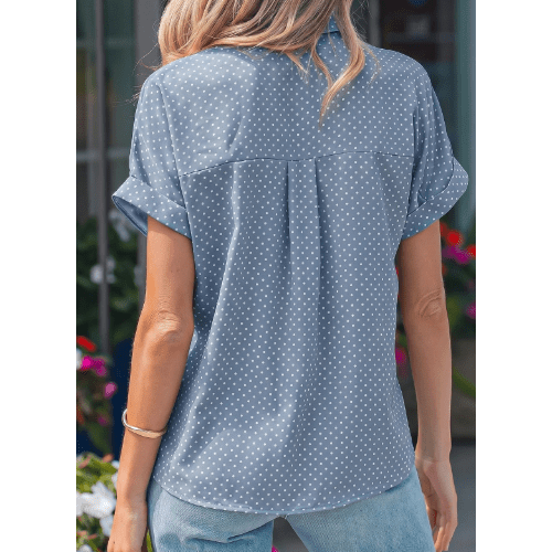 Emilee Sky Blue Dotted Print Cuffed Short Sleeve Shirt