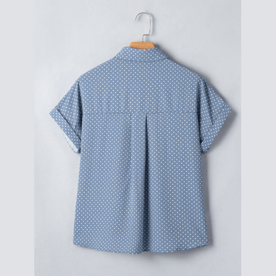 Emilee Sky Blue Dotted Print Cuffed Short Sleeve Shirt
