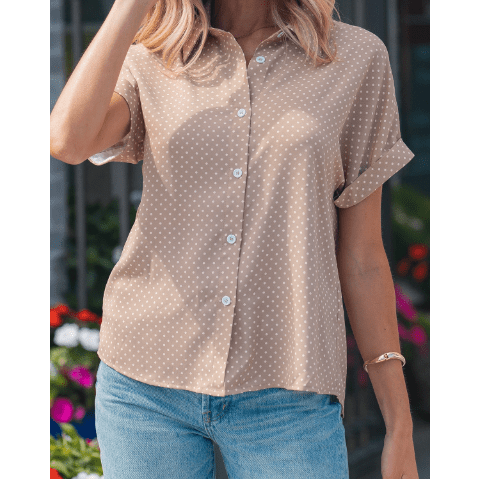 Emilee Khaki Dotted Print Cuffed Short Sleeve Shirt