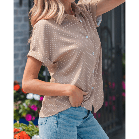 Emilee Khaki Dotted Print Cuffed Short Sleeve Shirt