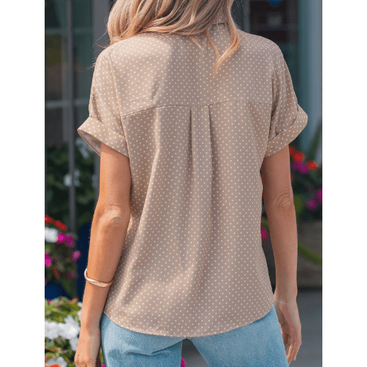 Emilee Khaki Dotted Print Cuffed Short Sleeve Shirt