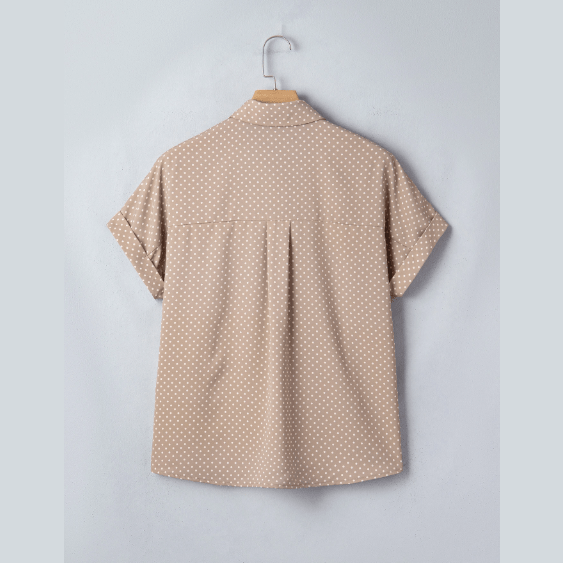 Emilee Khaki Dotted Print Cuffed Short Sleeve Shirt