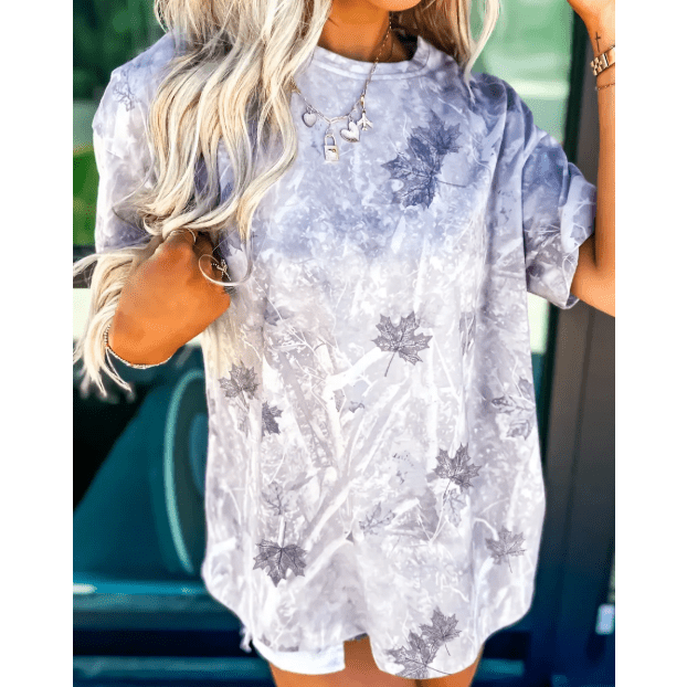 Lindy Grey Camouflage Woodland Print Drop Shoulder Tunic Tee