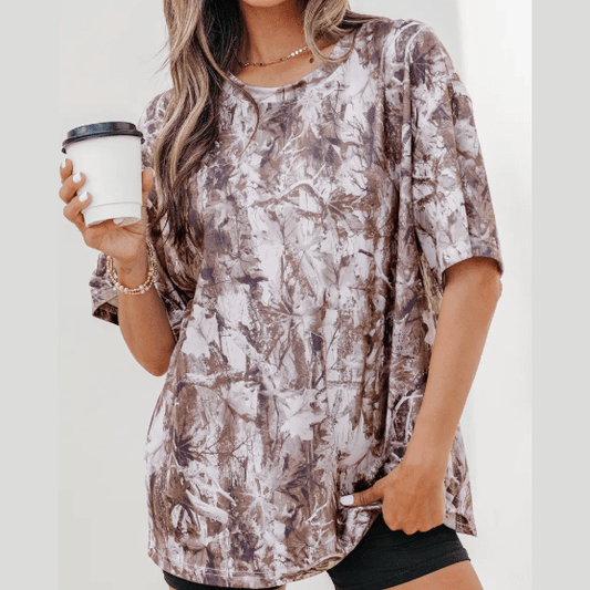 Lindy Khaki Camouflage Woodland Print Drop Shoulder Tunic Tee