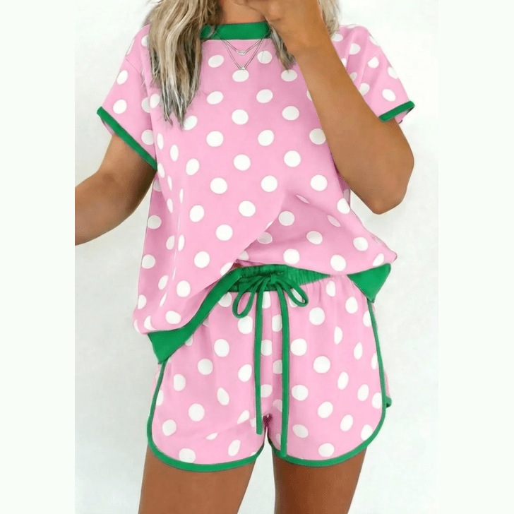 Brooke Pink Polka Dot Contrast Edge Casual Short Set