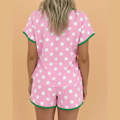 Brooke Pink Polka Dot Contrast Edge Casual Short Set