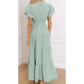 Kaci Aqua V Neck Short Puff Sleeve High Waist Tiered Maxi Dress