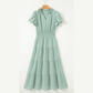 Kaci Aqua V Neck Short Puff Sleeve High Waist Tiered Maxi Dress