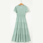 Kaci Aqua V Neck Short Puff Sleeve High Waist Tiered Maxi Dress
