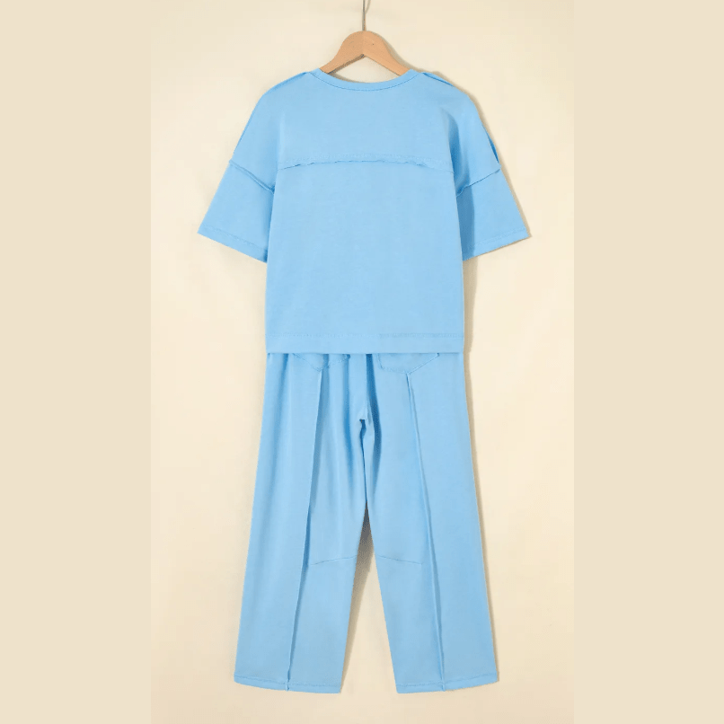 Dorcas Light Blue Drop Shoulder Boxy Tee and Barrel Pants Set