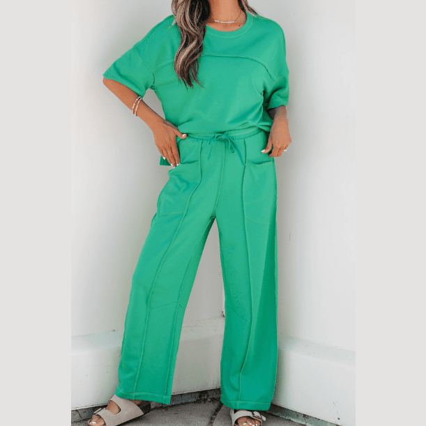 Dorcas Green Drop Shoulder Boxy Tee and Barrel Pants Set