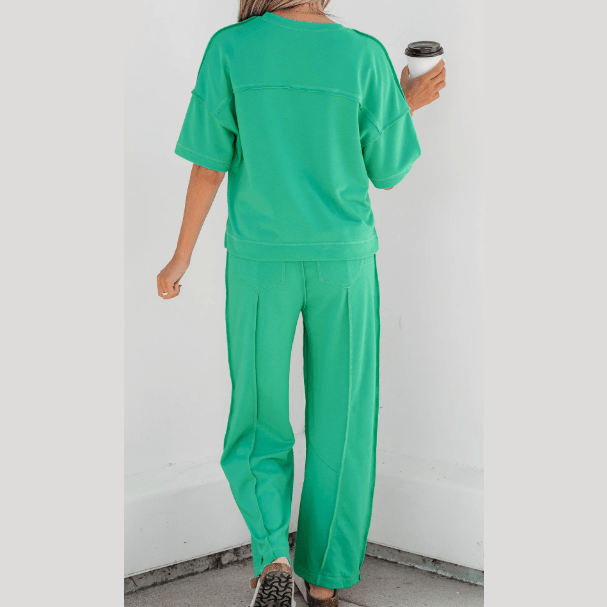 Dorcas Green Drop Shoulder Boxy Tee and Barrel Pants Set
