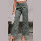 Melba Dark Grey Leopard Frayed Edge Wide Leg High Waist Jeans