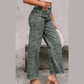 Melba Dark Grey Leopard Frayed Edge Wide Leg High Waist Jeans