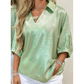 Paislee Green Collared V Neck Half Sleeve Metallic Top