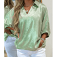Paislee Green Collared V Neck Half Sleeve Metallic Top