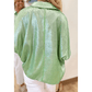 Paislee Green Collared V Neck Half Sleeve Metallic Top