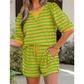 Livia Yellow Stripe Puff Short Sleeve T Shirt Matching Shorts Set