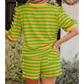 Livia Yellow Stripe Puff Short Sleeve T Shirt Matching Shorts Set