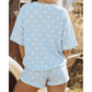Lyanna Blue Exposed Seam Detail Polka Dot Loose Tee Drawstring Shorts Set