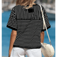 Parker Black Stripe Ribbed Patchwork Seam Detail Half Sleeve Tee