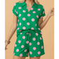 Lucy Green Polka Dot Print V Neck Tee Short Set
