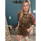 Electra Brown Contrast Striped Accent Leopard Short Set