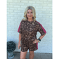 Electra Brown Contrast Striped Accent Leopard Short Set