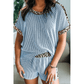 Kenna Blue Leopard Trim Twist Ribbed Short Set