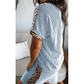 Kenna Blue Leopard Trim Twist Ribbed Short Set
