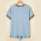 Kenna Blue Leopard Trim Twist Ribbed Short Set