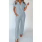 Lara Beau Blue Half Zip Polo Tee Casual Pant Set