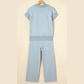 Lara Beau Blue Half Zip Polo Tee Casual Pant Set