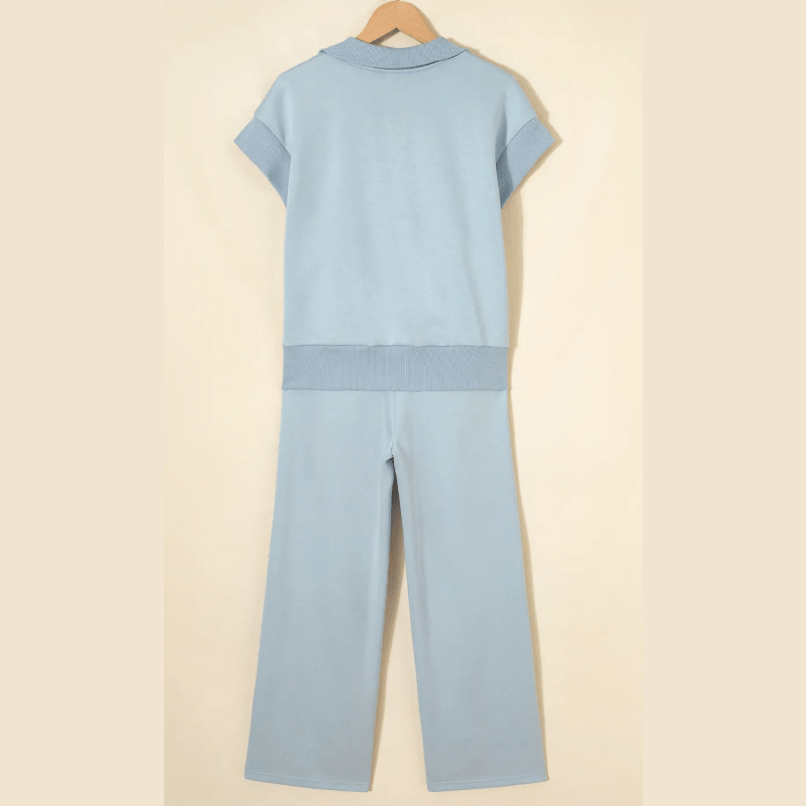 Lara Beau Blue Half Zip Polo Tee Casual Pant Set