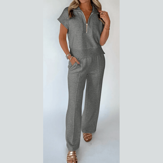 SALE!!!  Lara Charcoal Half Zip Polo Tee Casual Pant Set
