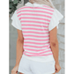 Mayson Pink Stripe Collar V Neck Ruffled Short Sleeve Blouse