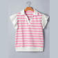 Mayson Pink Stripe Collar V Neck Ruffled Short Sleeve Blouse